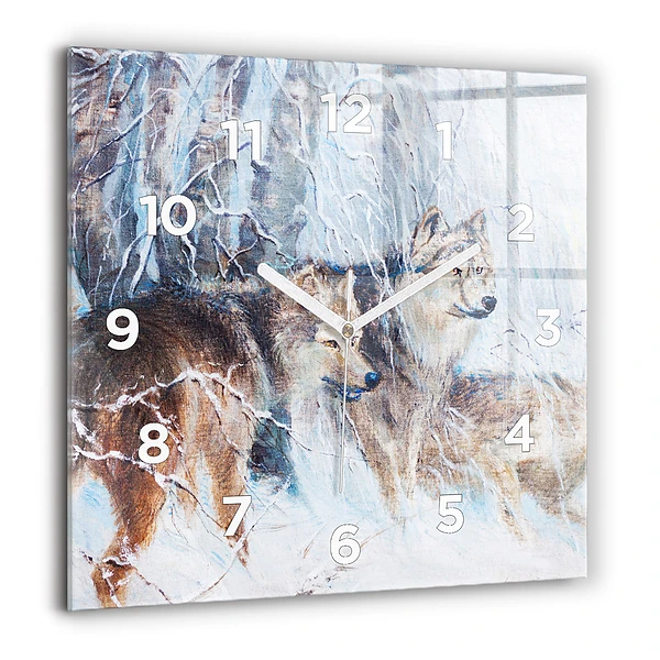 Szögletes üvegóra 60x60 Farkasok az erdőben