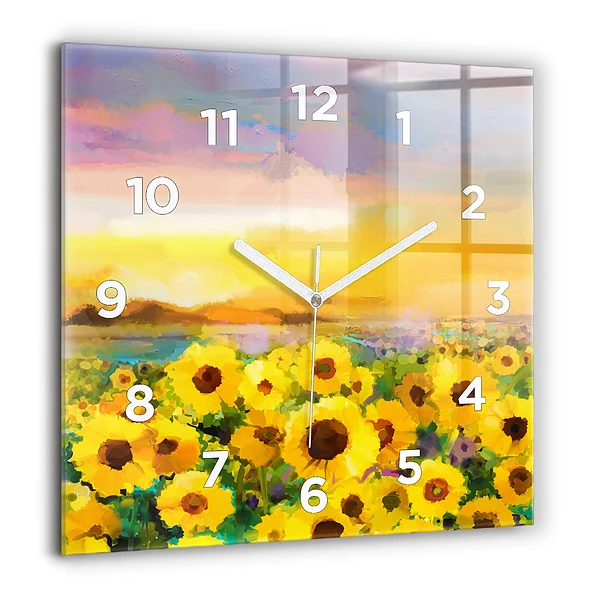 Négyzet alakú üvegóra 60x60 Napraforgómező
