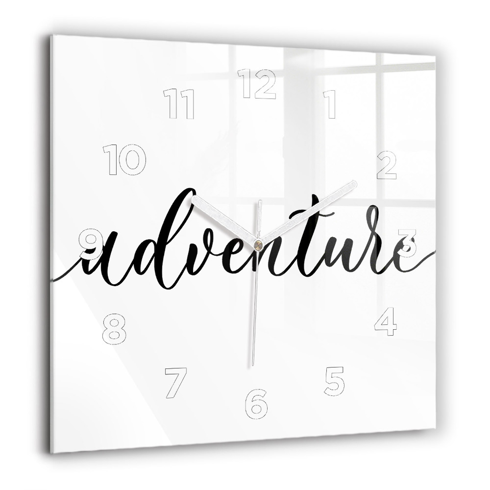 Négyzet alakú üvegóra 60x60 Kalandos felirat