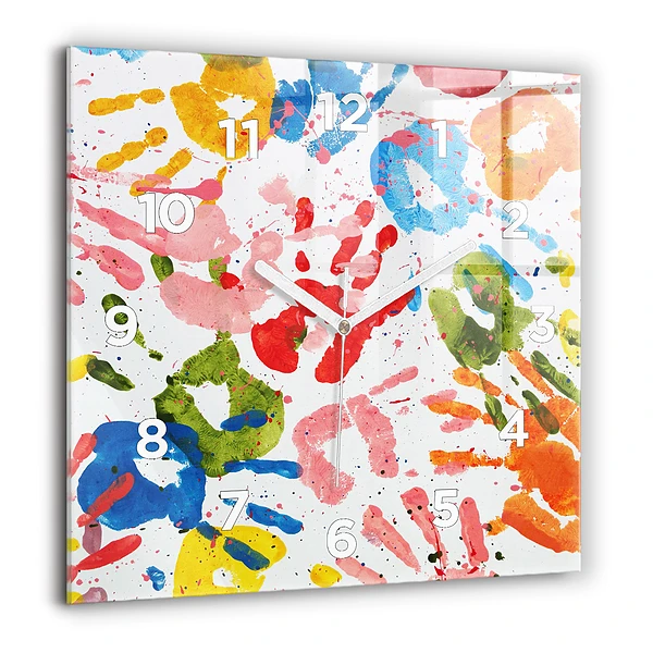 Négyzetes üvegóra 60x60 Gyermekek kézlenyomatai