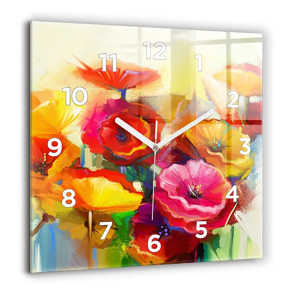 Szögletes üvegóra 60x60 Színes pipacsok