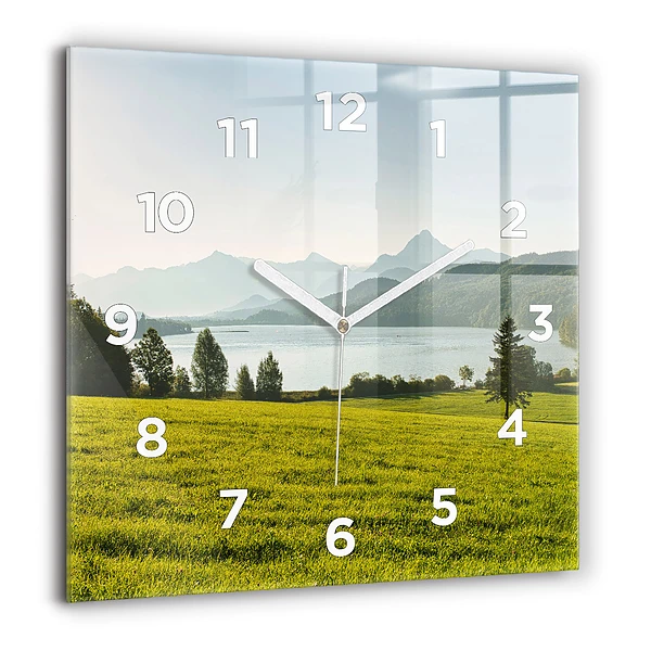 Négyzetes üvegóra 60x60 Hegyek és mező