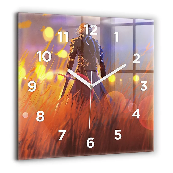 Szögletes üvegóra 60x60 Lovag karddal