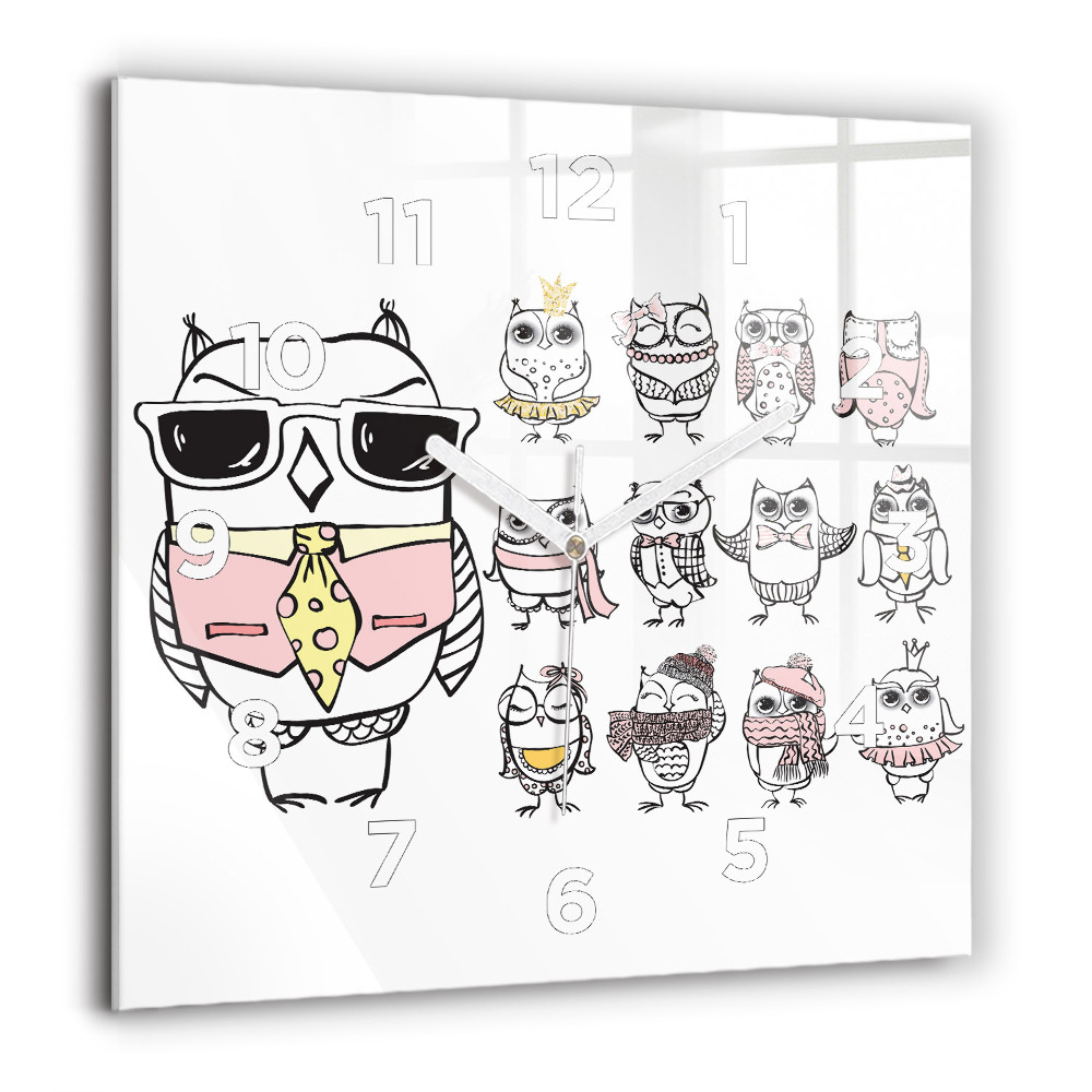 Szögletes üvegóra 60x60 Vintage poszter baglyokkal