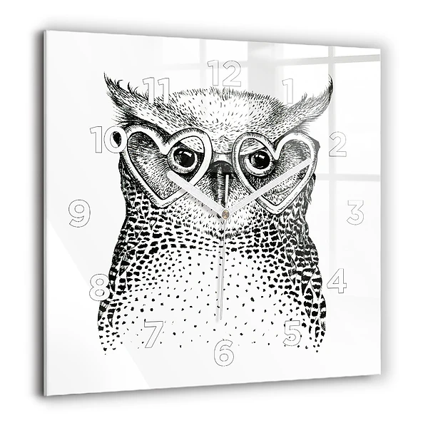 Szögletes üvegóra 60x60 Rajzolt bagoly szemüveggel