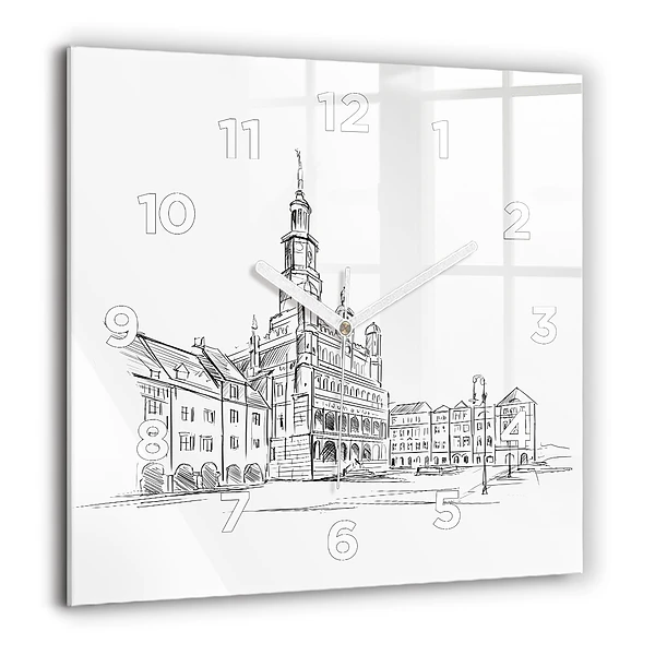 Négyzetes üvegóra 60x60 Poznań óvárosának vázlata