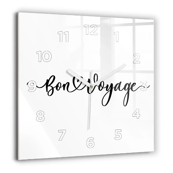 Szögletes üvegóra 60x60 Bon voyage felirat