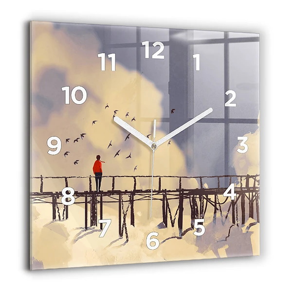 Négyzet alakú üvegóra 60x60 Ember egy régi hídon