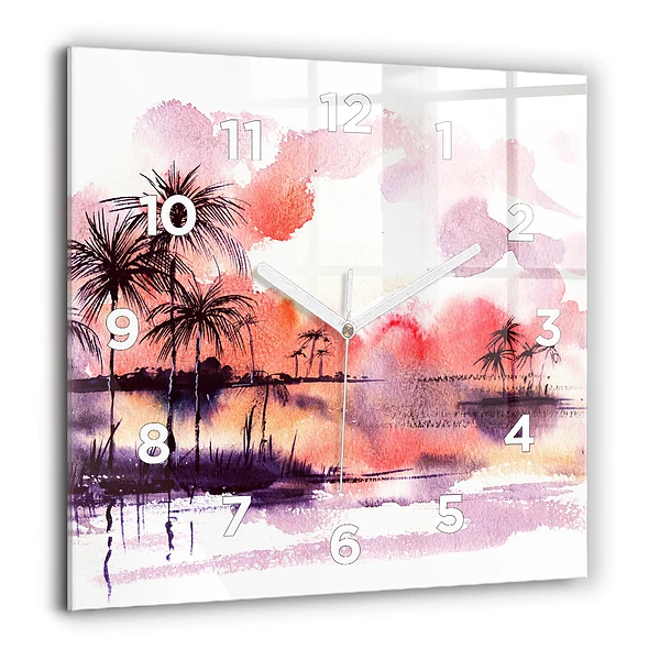 Négyzetes üvegóra 60x60 Trópusi táj
