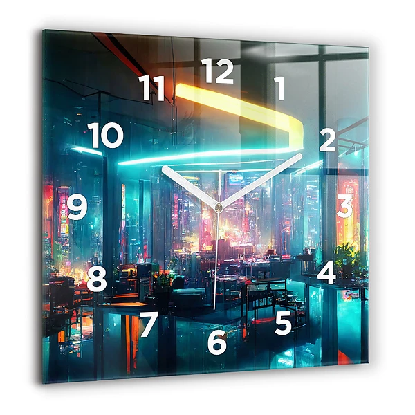 Szögletes fali üvegóra 60x60 Város cyberpunk stílusban
