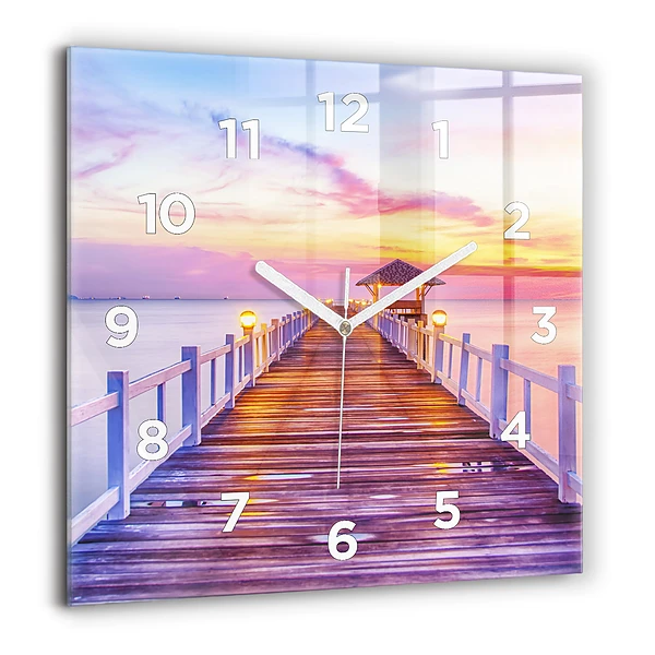 Négyzetes üvegóra 60x60 Híd a kikötőben este
