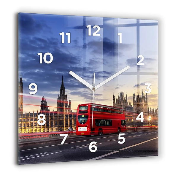 Szögletes fali üvegóra 60x60 Piros londoni busz