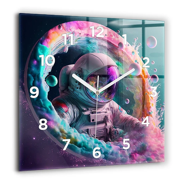 Szögletes fali üvegóra 60x60 Kozmonauta és színes felhők