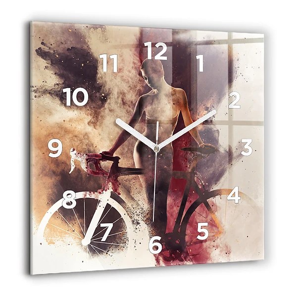Szögletes üvegóra 60x60 Nő és kerékpár