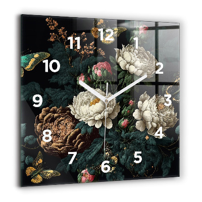 Szögletes fali üvegóra 60x60 Virág és arany pillangók