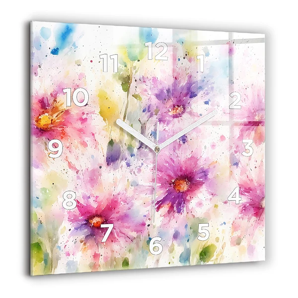 Szögletes üvegóra 60x60 Festett virágok