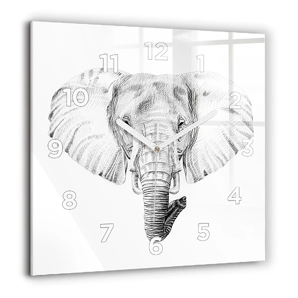 Szögletes fali üvegóra 60x60 Grafikus elefántfej