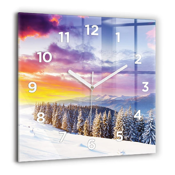 Szögletes üvegóra 60x60 Téli hegyi táj