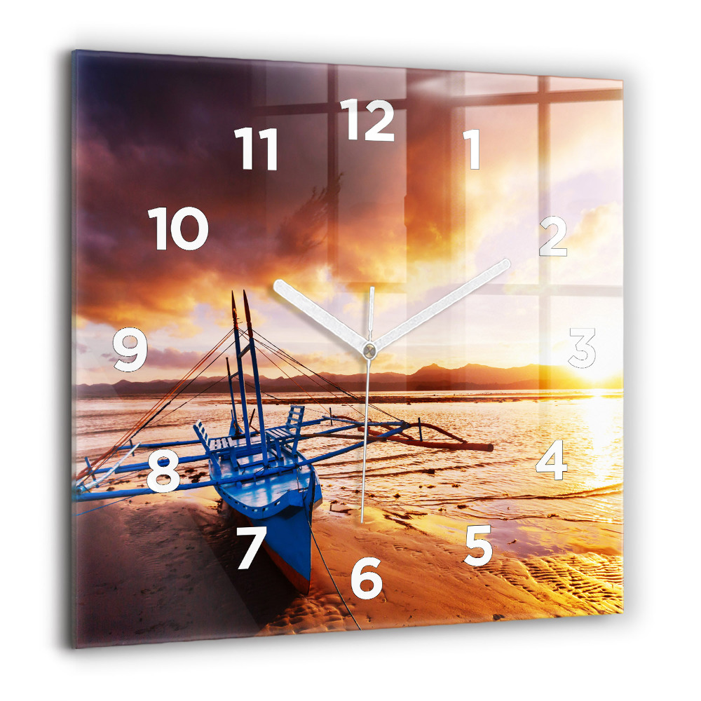 Szögletes fali üvegóra 60x60 Hajó és naplemente