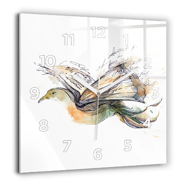 Négyzetes üvegóra 60x60 Madár és könyv