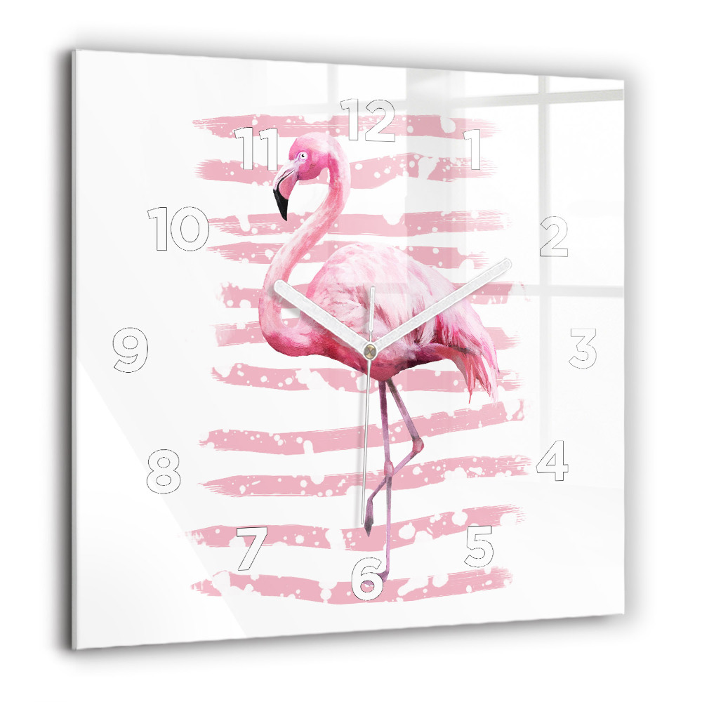 Négyzetes üvegóra 60x60 Flamingó grafika