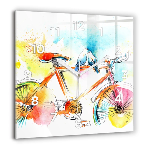 Szögletes üvegóra 60x60 Festett kerékpár