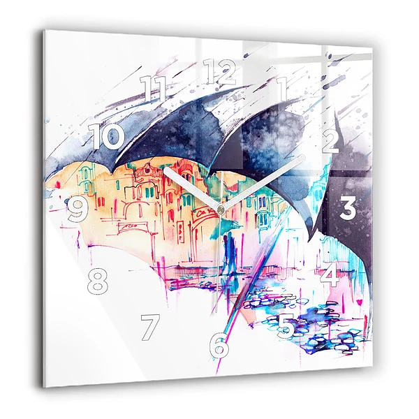 Szögletes üvegóra 60x60 Esőernyő és város