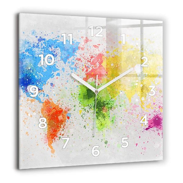 Négyzet alakú üvegóra 60x60 Világtérkép papíron