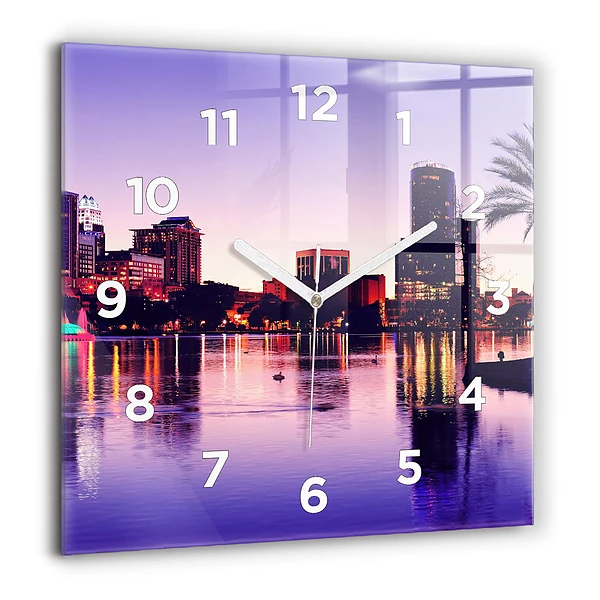 Négyzetes üvegóra 60x60 Esti városi panoráma
