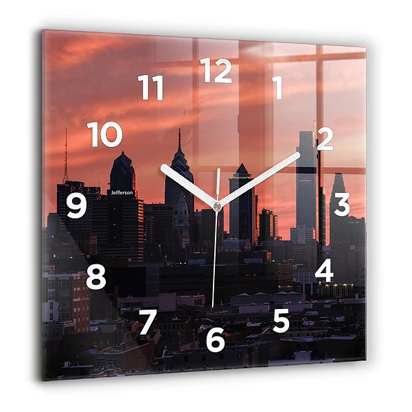 Szögletes üvegóra 60x60 Philadelphiai panoráma