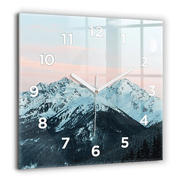 Négyzetes üvegóra 60x60 Téli hegyvonulat