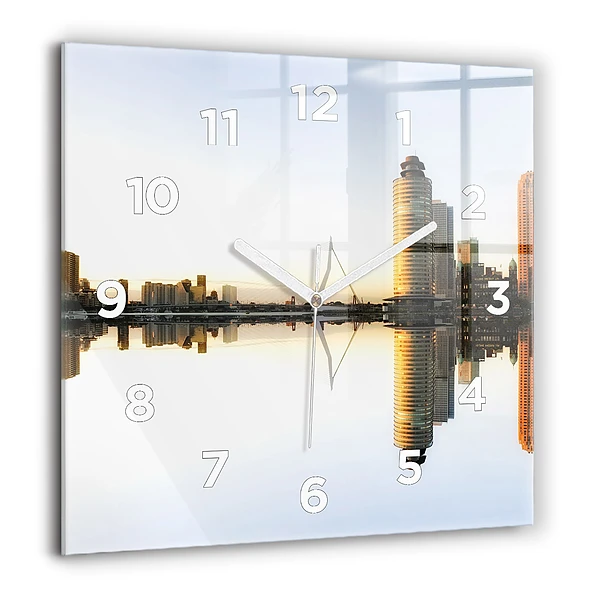 Szögletes üvegóra 60x60 Város a folyó mellett