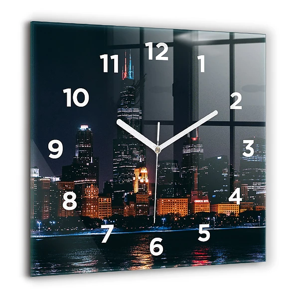 Négyzet alakú üvegóra 60x60 Chicagói városkép