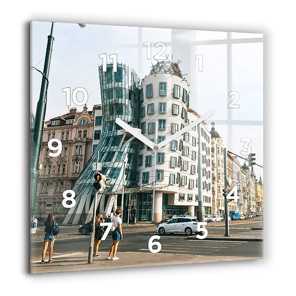 Szögletes üvegóra 60x60 Táncoló ház Prága