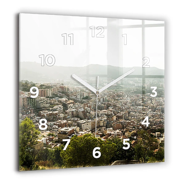 Négyzetes üvegóra 60x60 Barcelona kilátása a Montjuicra