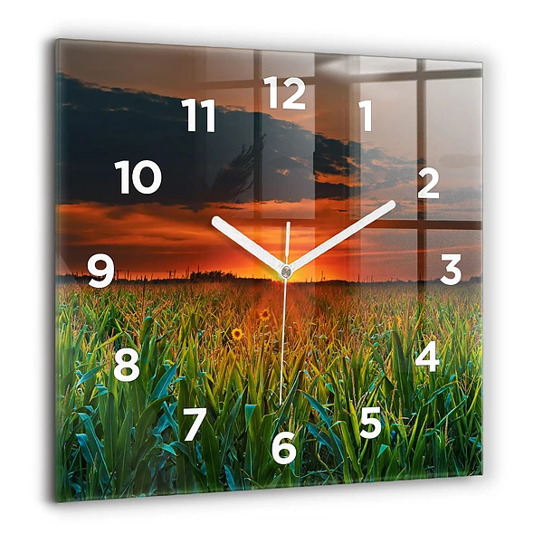 Szögletes üvegóra 60x60 Napraforgók a réten