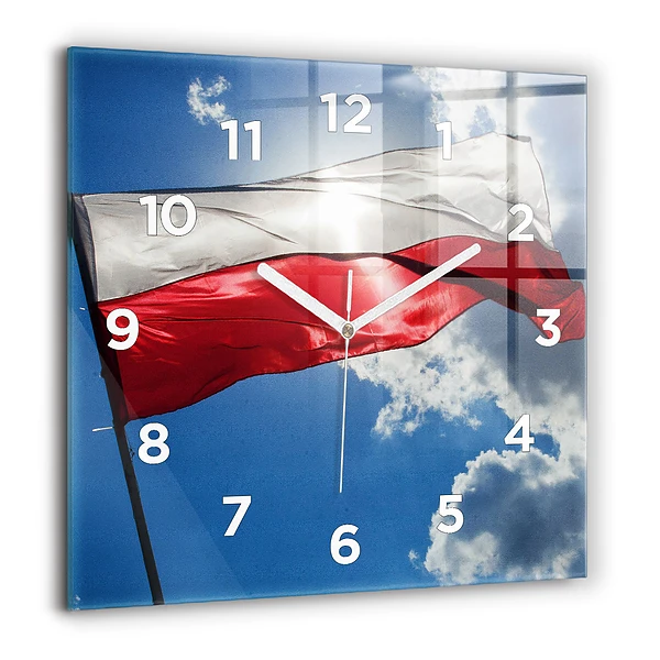 Szögletes üvegóra 60x60 Lengyel zászló az égen