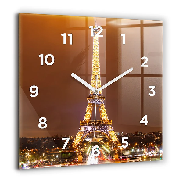 Szögletes üvegóra 60x60 Kivilágított Eiffel-torony