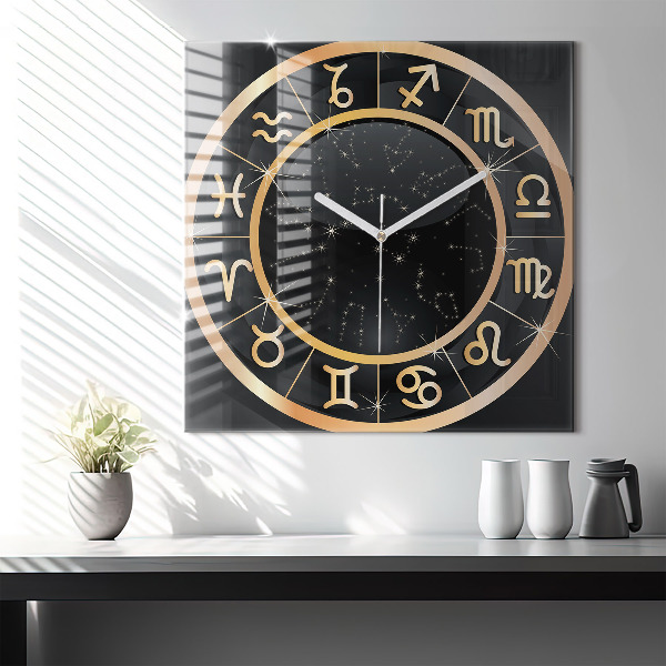 Szögletes fali üvegóra 60x60 Fekete állatöv jelek