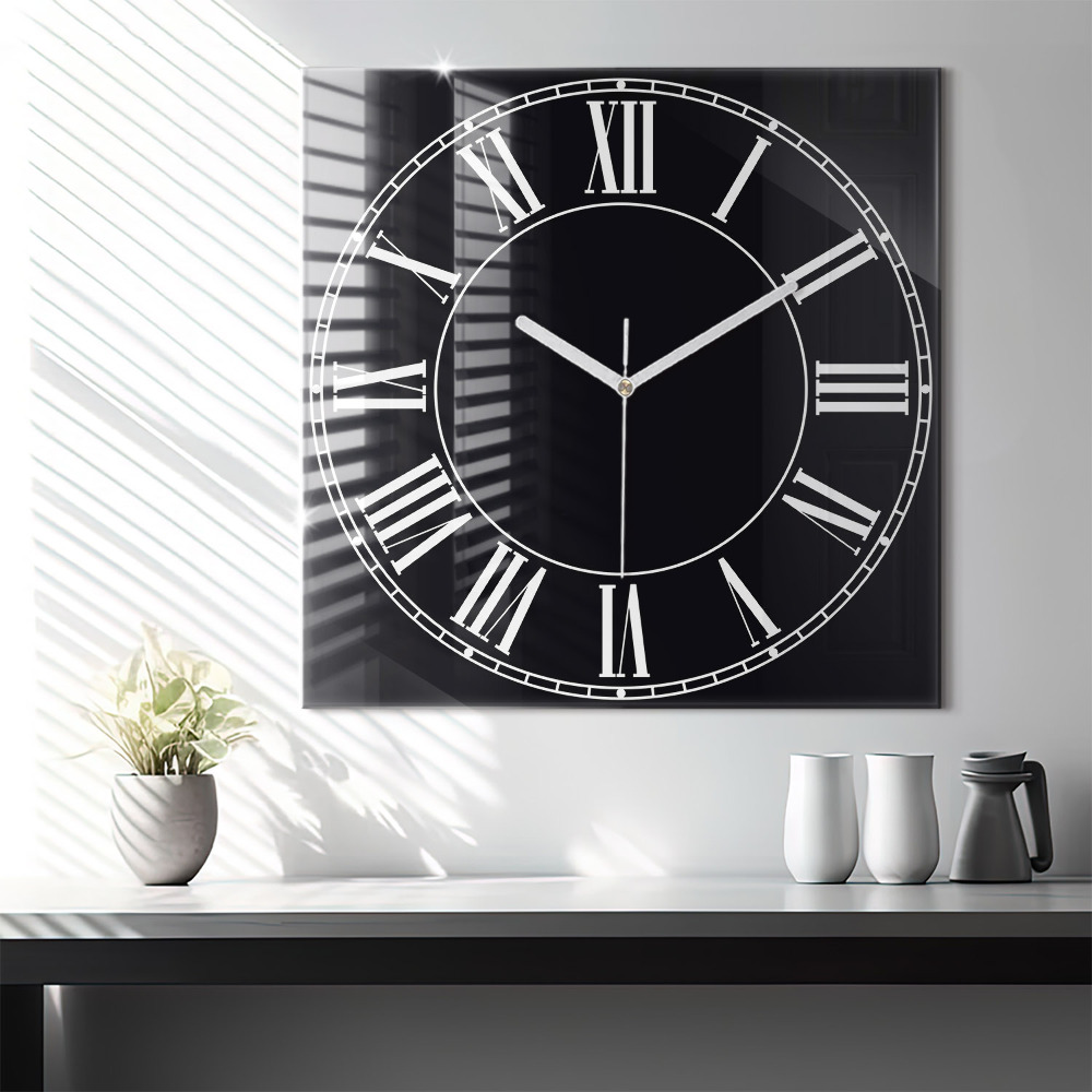 Négyzet alakú üvegóra 60x60 Fekete római számok