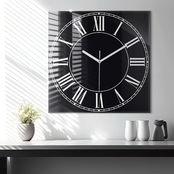Négyzet alakú üvegóra 60x60 Fekete római számok