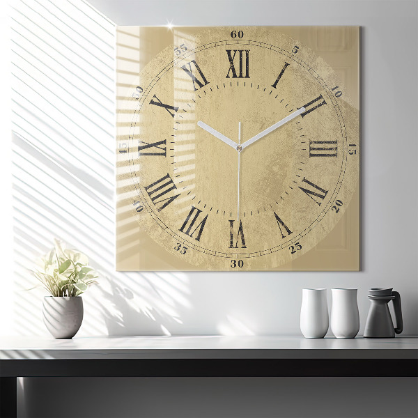 Négyzetes üvegóra 60x60 Barna római számok