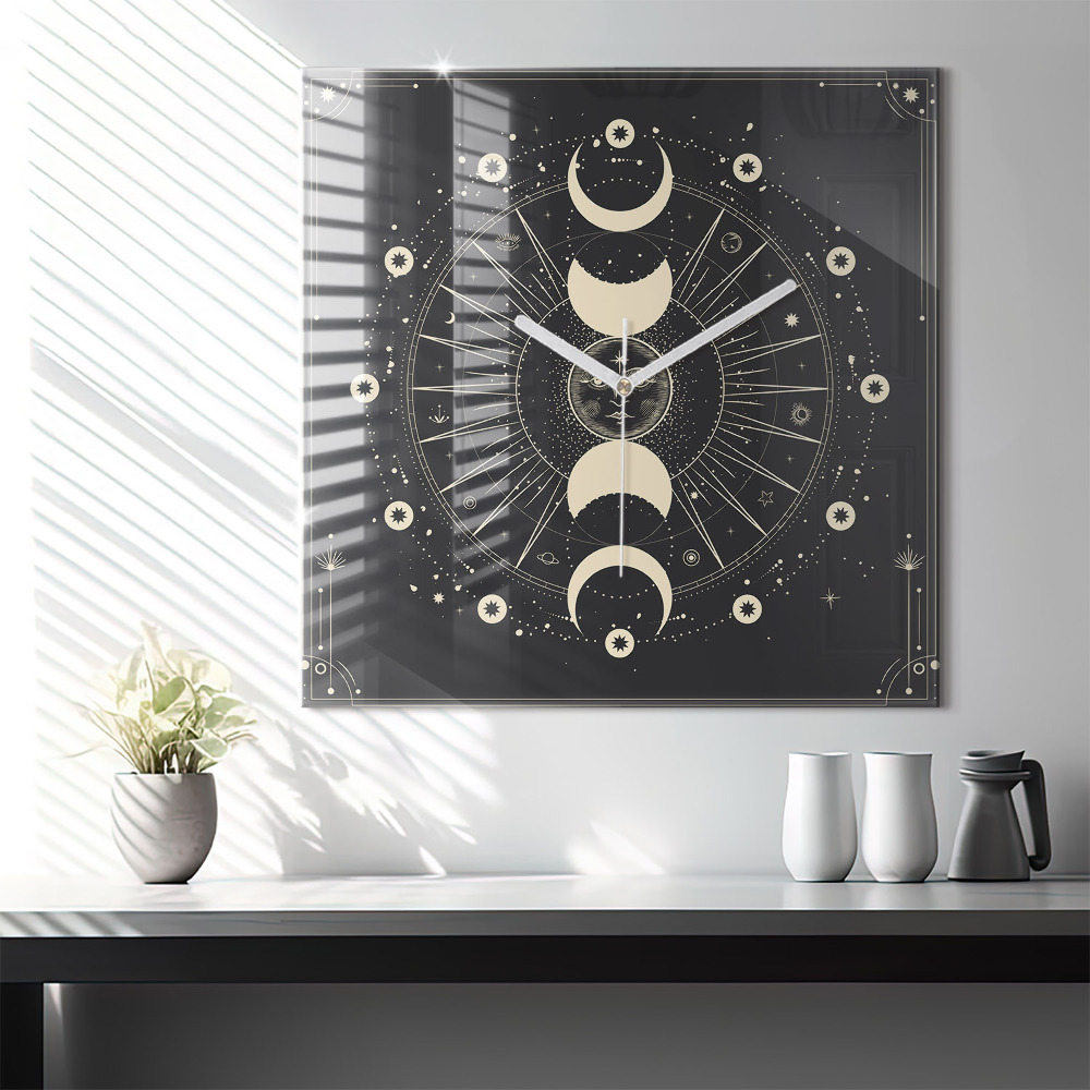 Szögletes üvegóra 60x60 Hold és Nap