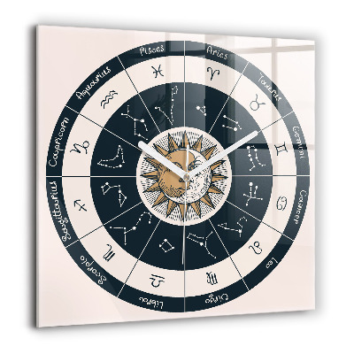 Szögletes fali üvegóra 60x60 Zodiákus csillagképek