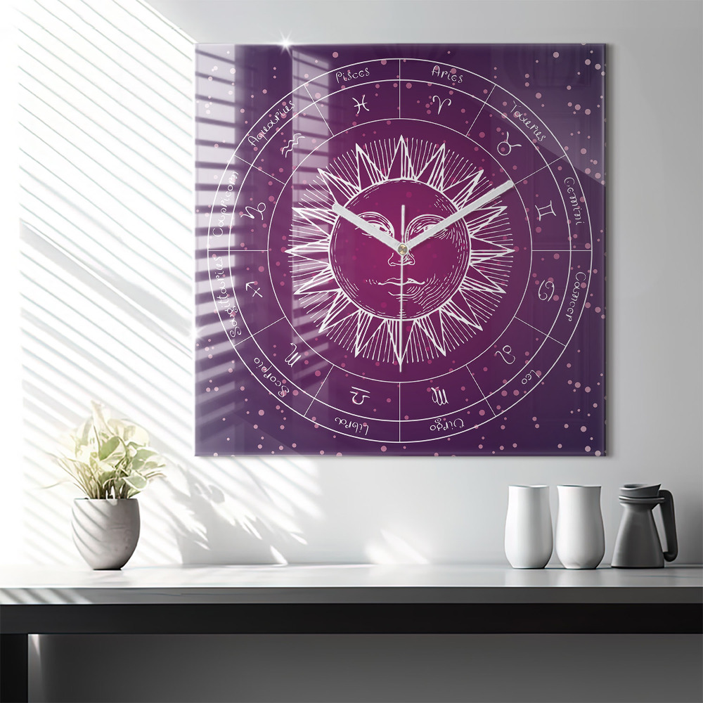 Szögletes üvegóra 60x60 Zodiákus csillagképek