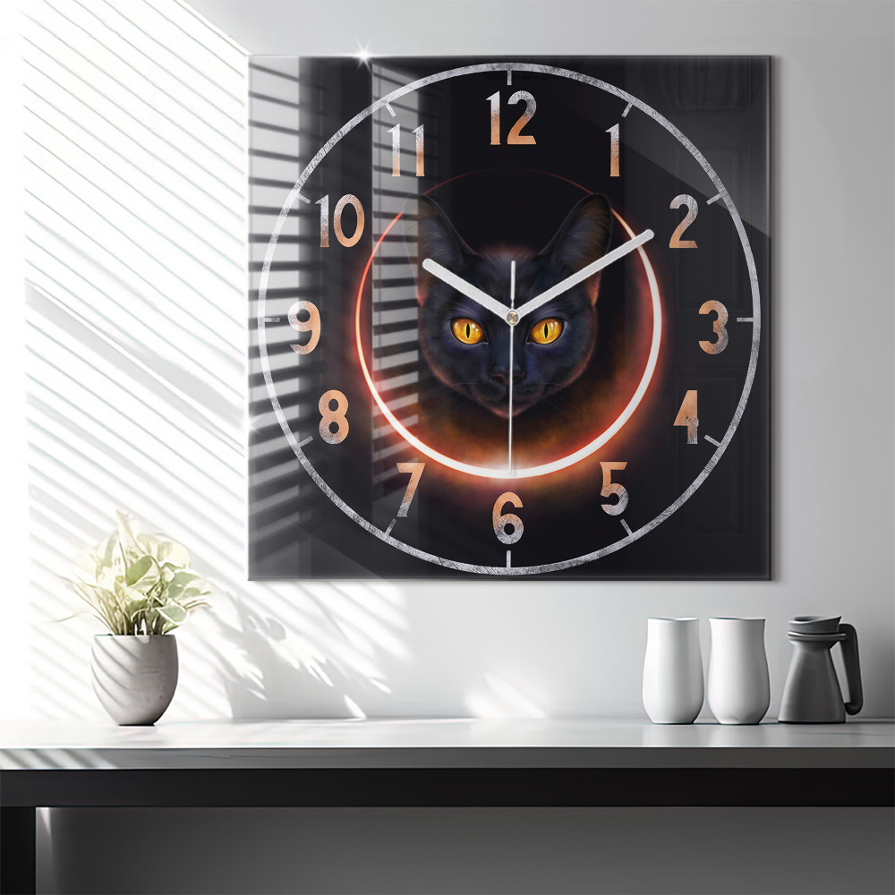 Négyzet alakú üvegóra 60x60 Varázslatos macska