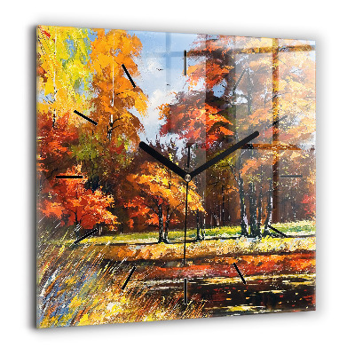 Szögletes üvegóra 60x60 Őszi táj folyóval