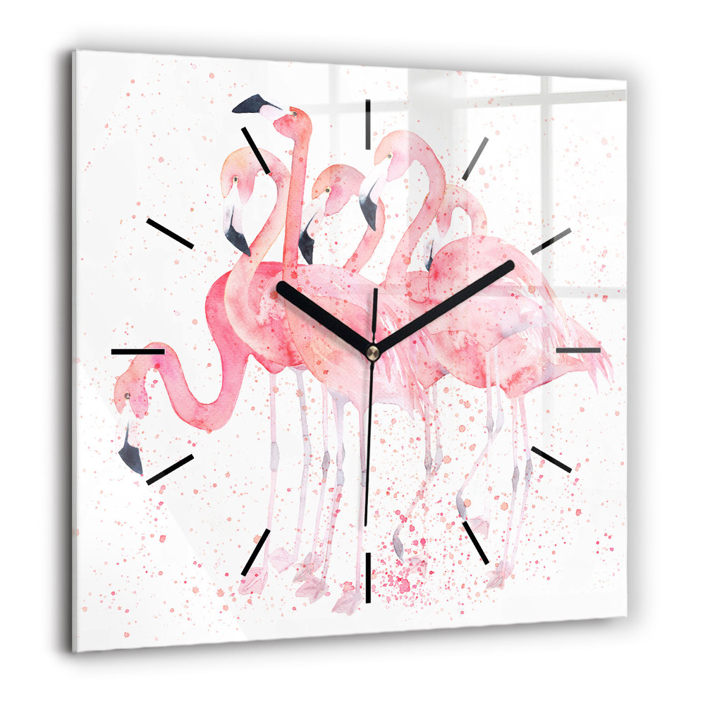 Négyzetes üvegóra 60x60 Flamingók csoportja