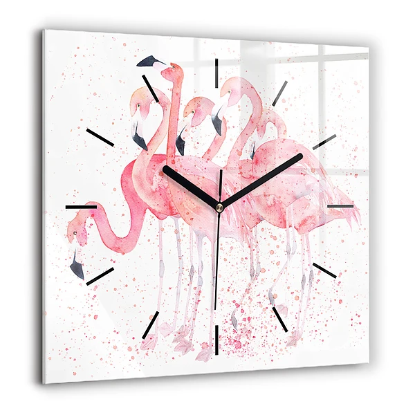 Négyzetes üvegóra 60x60 Flamingók csoportja