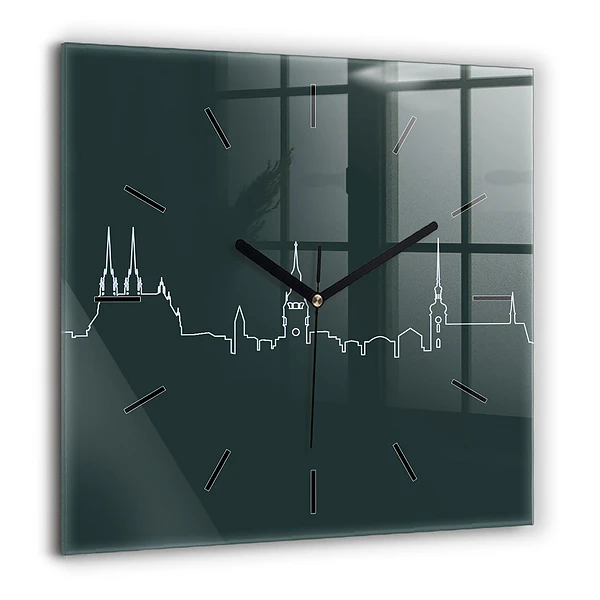 Négyzet alakú üvegóra 60x60 Brno városának vonalas művészete
